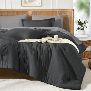 Prewashed Comforter Set 7 Pieces, Drak Gray Bed Set