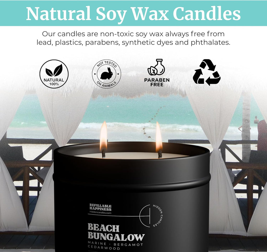 Hidden Candle - Beach Bungalow | Marine, Bergamot & Cedarwood Scented Candle with Faux Succulent | 10.6oz Soy Wax - Set of 106