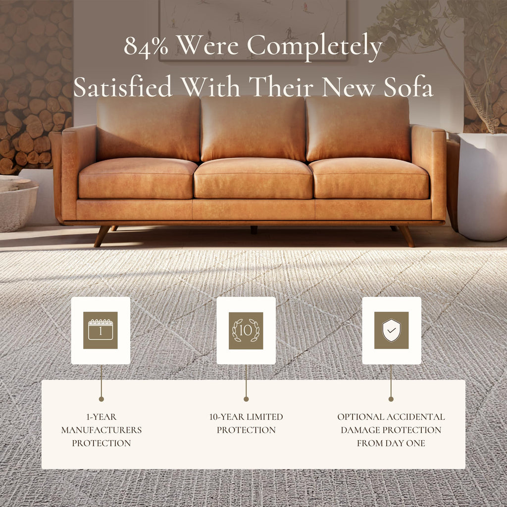 & BARK Nolita 85" Leather Sofa - Full-Grain Italian Aniline Leather, Feather-Down Comfort, Solid Wood Base - Cognac
