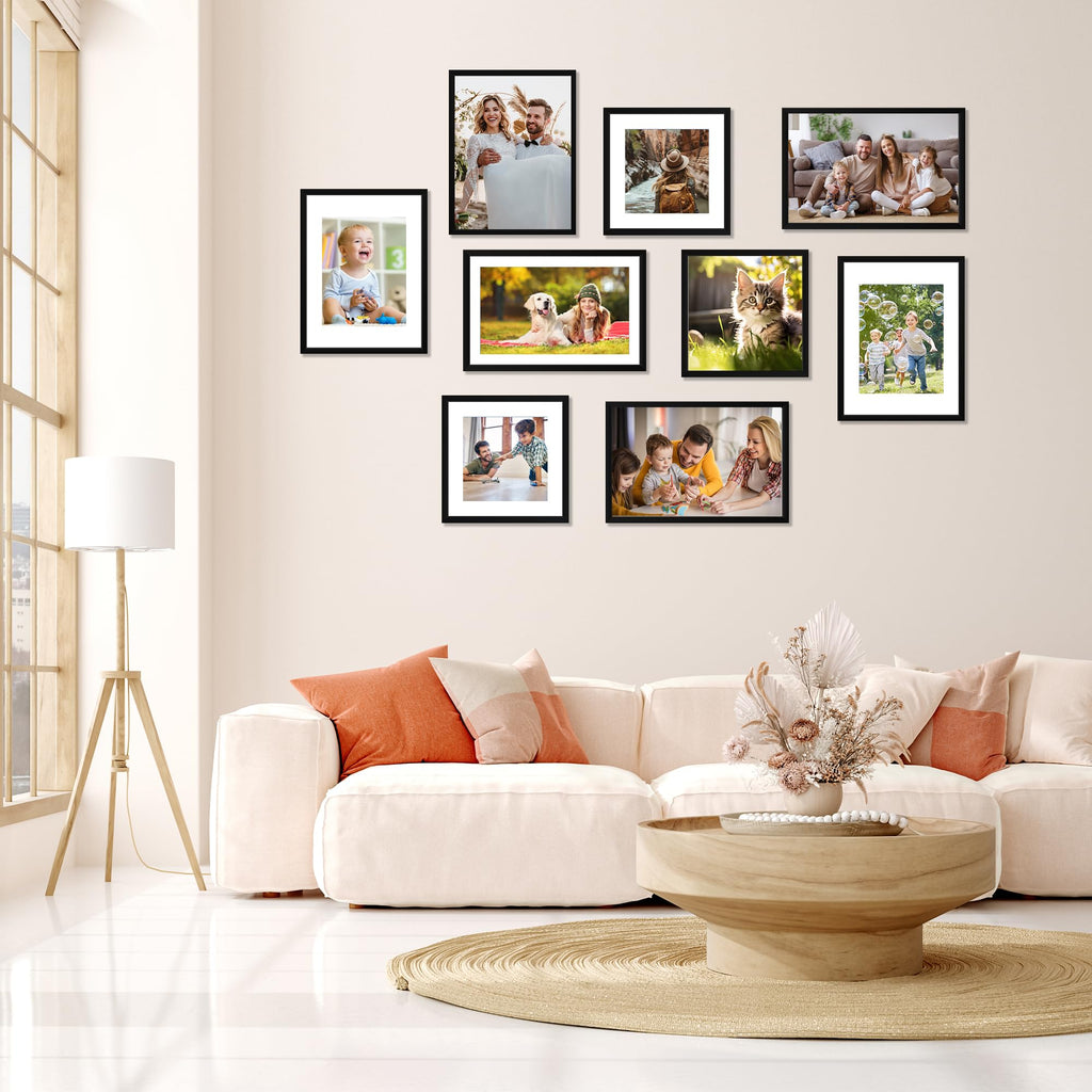 12x12 Picture Frame Set of 4, Photo Frame with HD Plexiglass, Display Pictures 8x8 with Mat or 12x12 Without Mat