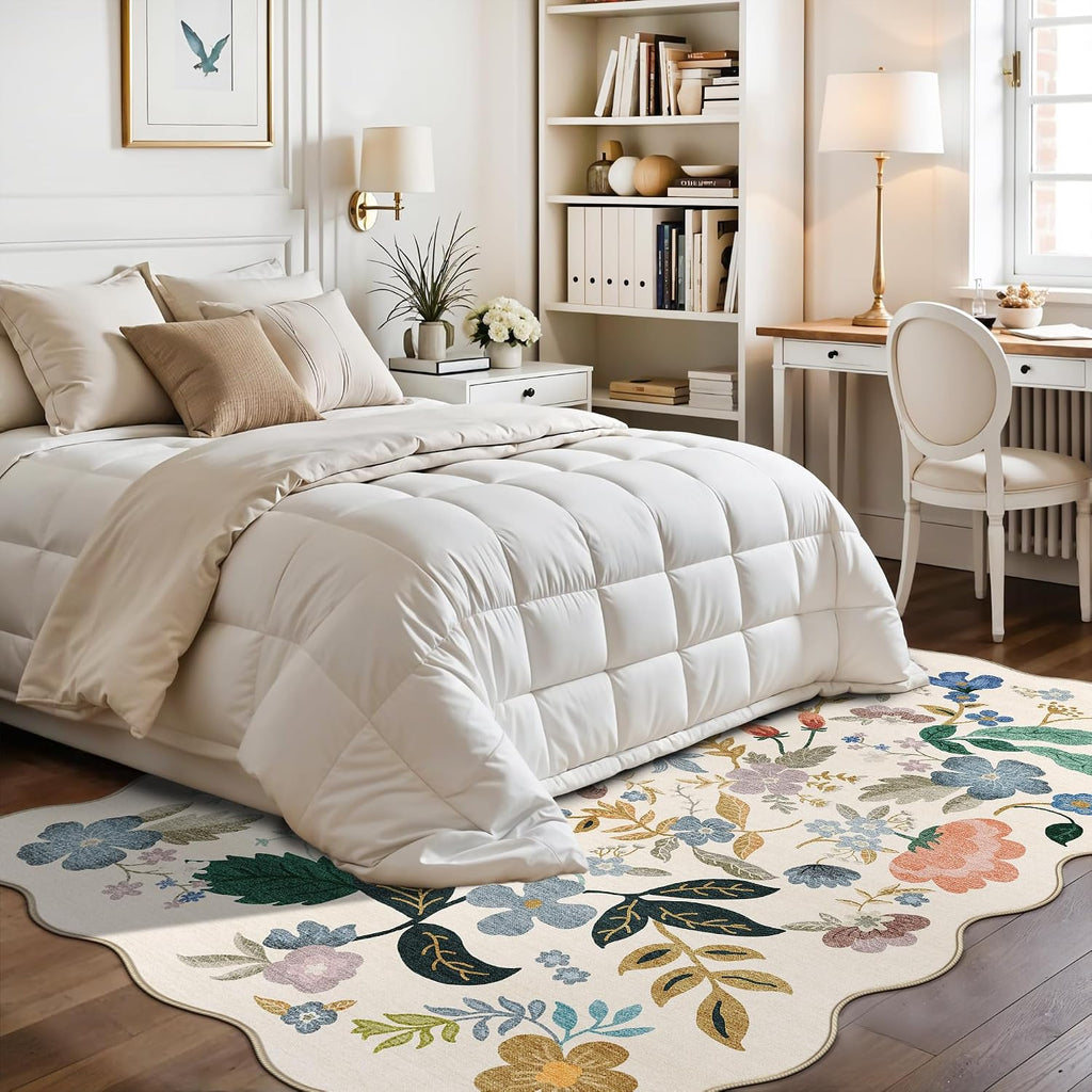 5x7 Living Room Area Rugs: Washable Floral Non-Slip Rug Dining Room Ultra Soft Carpet Kitchen Home Office Farmhouse