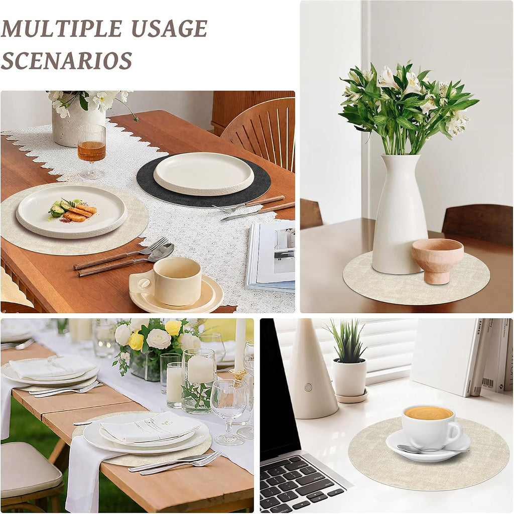 13" Faux Leather Round Placemats, Reversible Dual-Color - Set of 4