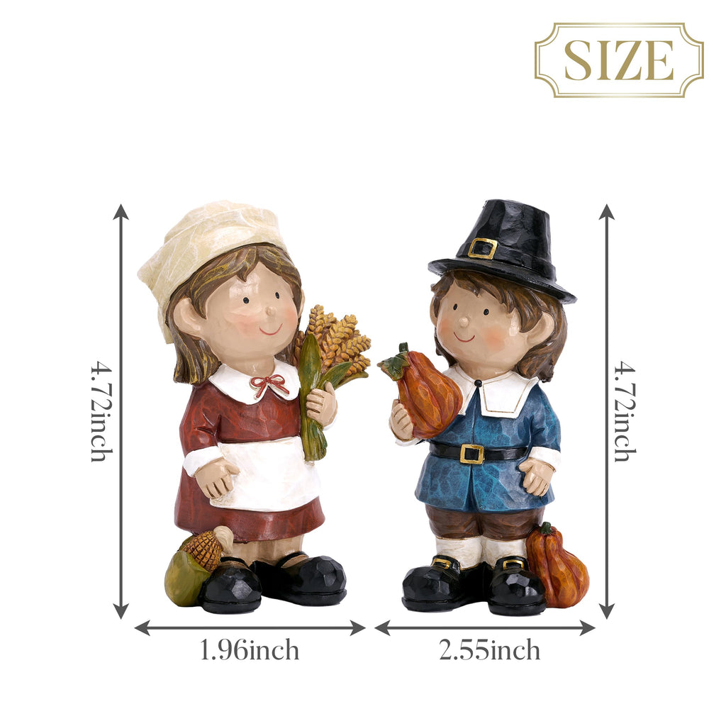 Fall Decorations, 2 Pcs Fall Decor for Table Indoor Outdoor, Resin Thanksgiving Decorations Garden Pumpkins Pilgrim