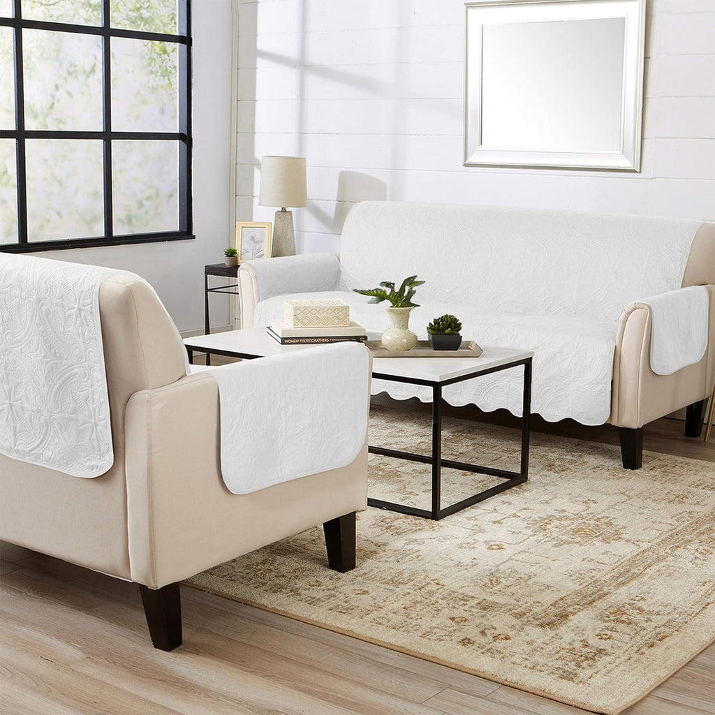 Reversible Sofa Cover - Washable Slipcover Furniture Protector with Elastic Straps - Perfect for Kids & Pets