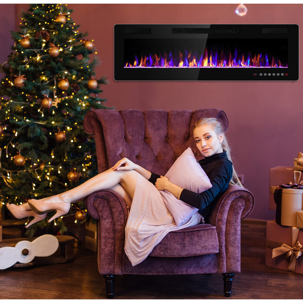 36 Inch Electric Fireplace Insert Ultra-Thin - Recessed & Wall-Mounted Fireplace Heater with Thermostat, Adjustable