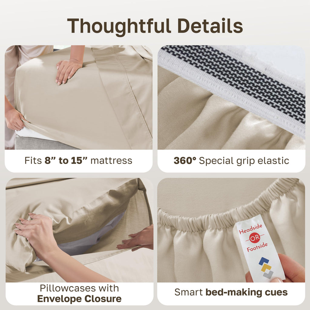 100% Egyptian Cotton Sheets, 4 Pcs, Beige