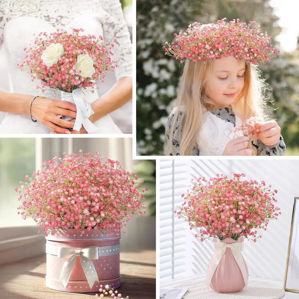 24Pcs Babys Breath Artificial Flowers Bulk, Pink