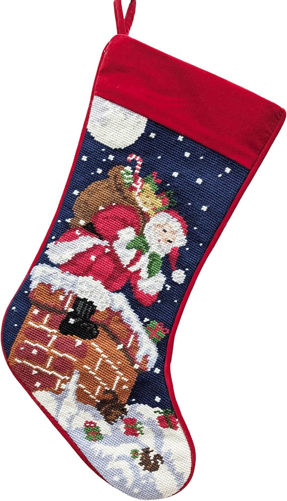 Santa on Chimney Needlepoint - Personalized Name Embroidery Family Holiday Keepsake Décor
