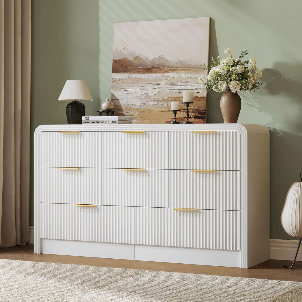 55" W Fluted 8-Drawer Dresser, Pure White