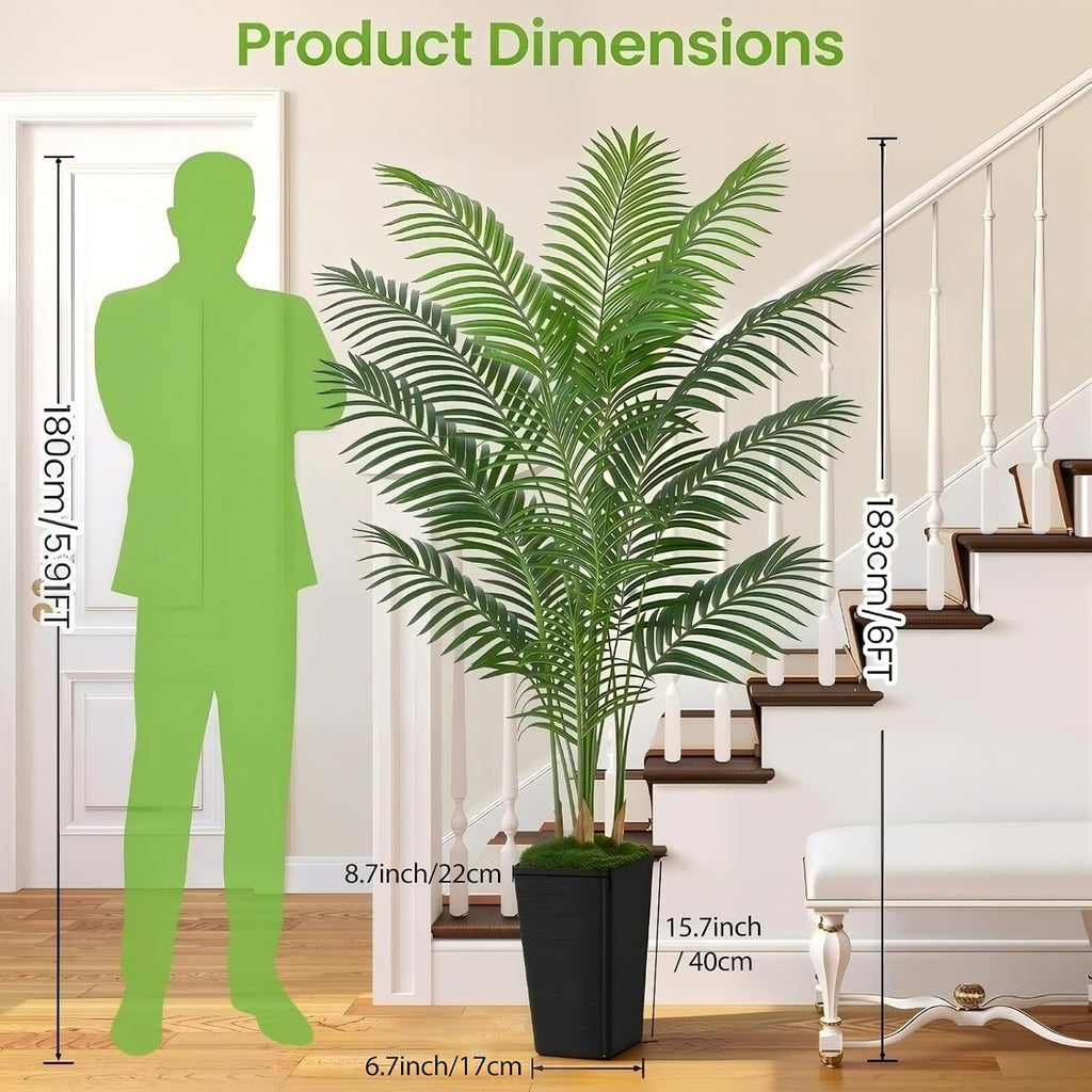 Artificial Palm Tree, 6FT Tall Fake Plant, Faux Tropical Areca Tree