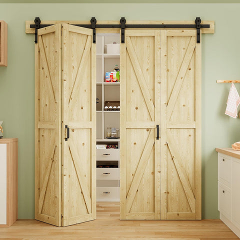 Water-Resistant Bifold Barn Door, 50" x 84" for 4 Closet Doors, Unfinished Bi Fold Barn Door with He