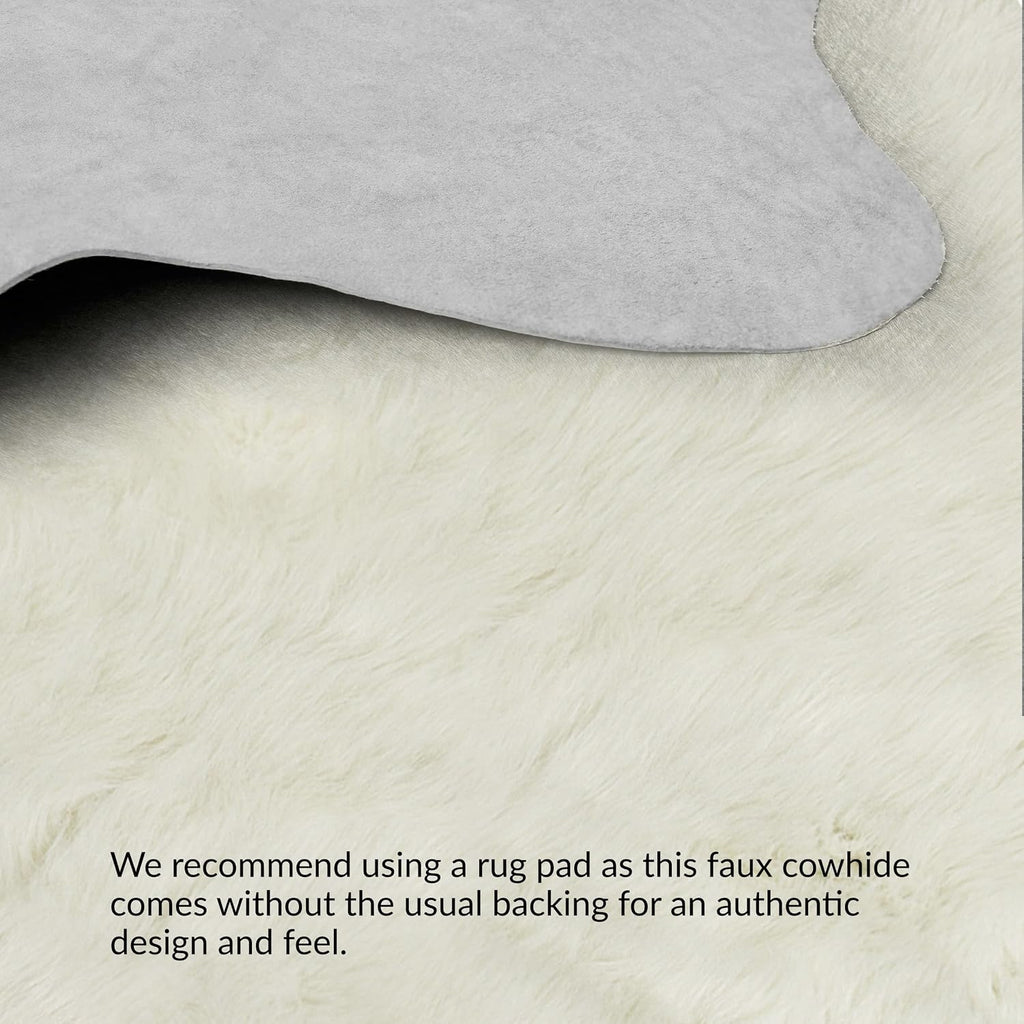 Faux Cowhide Rug for Rustic and Western Decor | Low Pile Faux Fur Rug with Off White Cow Print | Cruelty-Free Fade