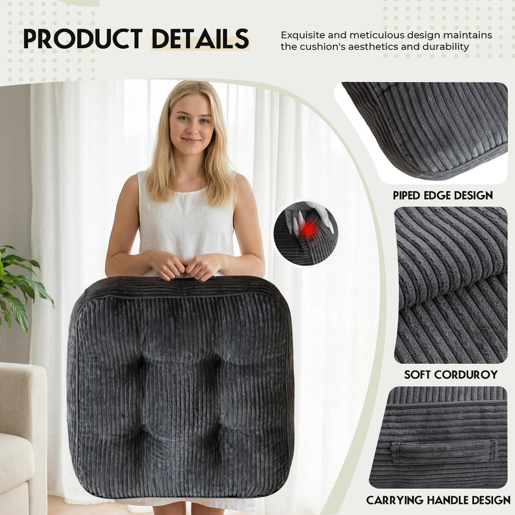 11" Thick Washable Floor Pillow for Adults, Yoga & Meditation Cushion with Handle, Square Large Pillows Seating with