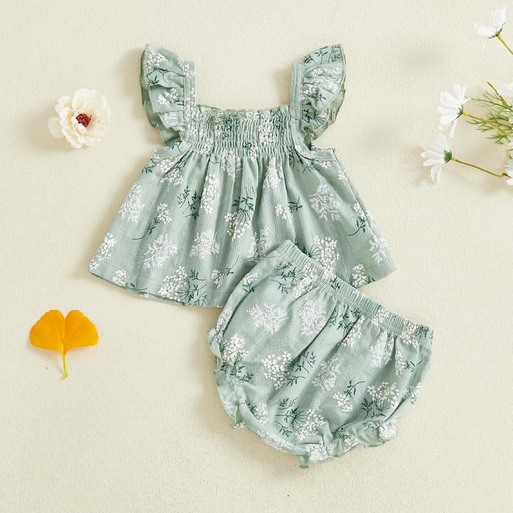 Baby Girl Summer Clothes Cute Ruffle Tops Dress Shorts Outfits Set Infant Toddler Shirt Bloomers Princess Outfit