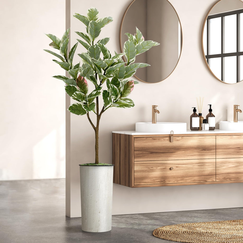 Tree in Modern Swirl Pattern Planter, Fake Rubber Silk TRE for Indoor and Outdoor Home Decoration - 70" Overall Tall