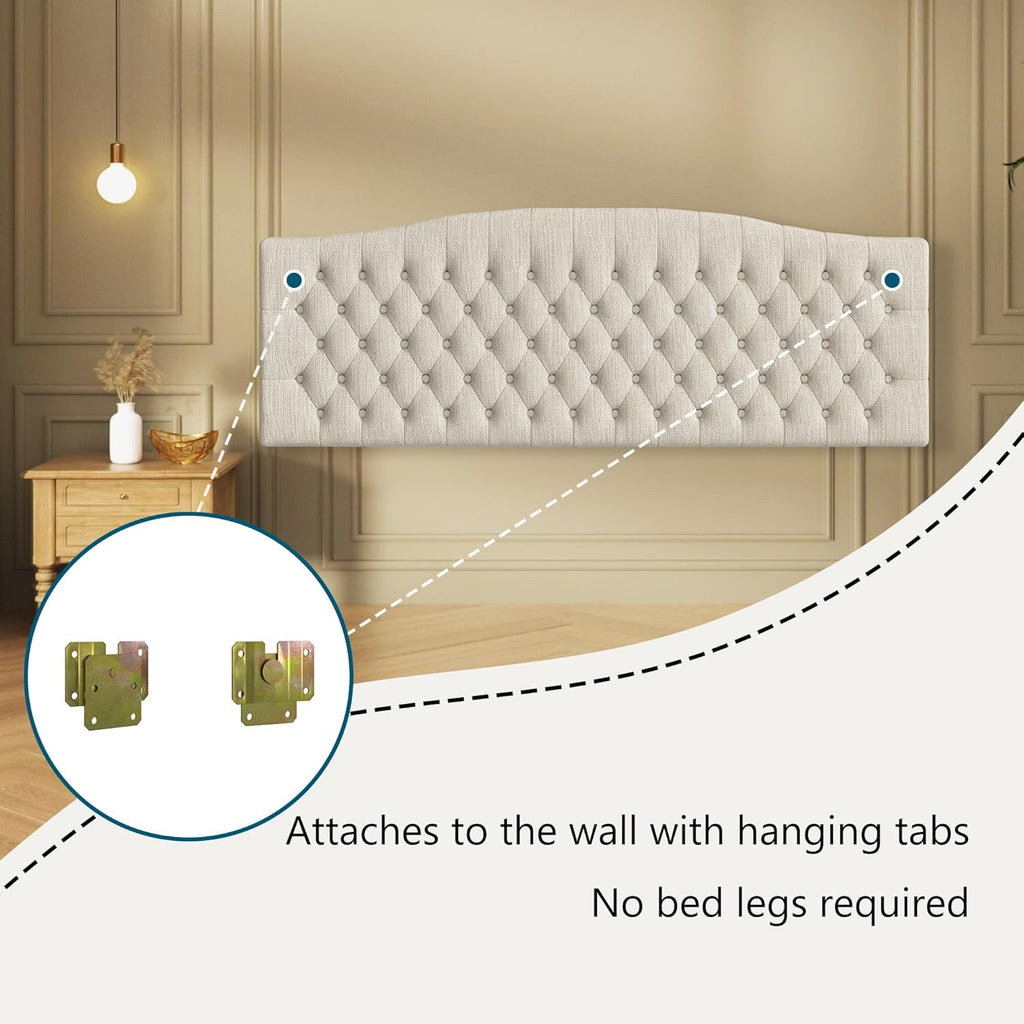 Linen Upholstered Headboard King/Cal King Latest Model Wall Mount, Bed Frame Mount