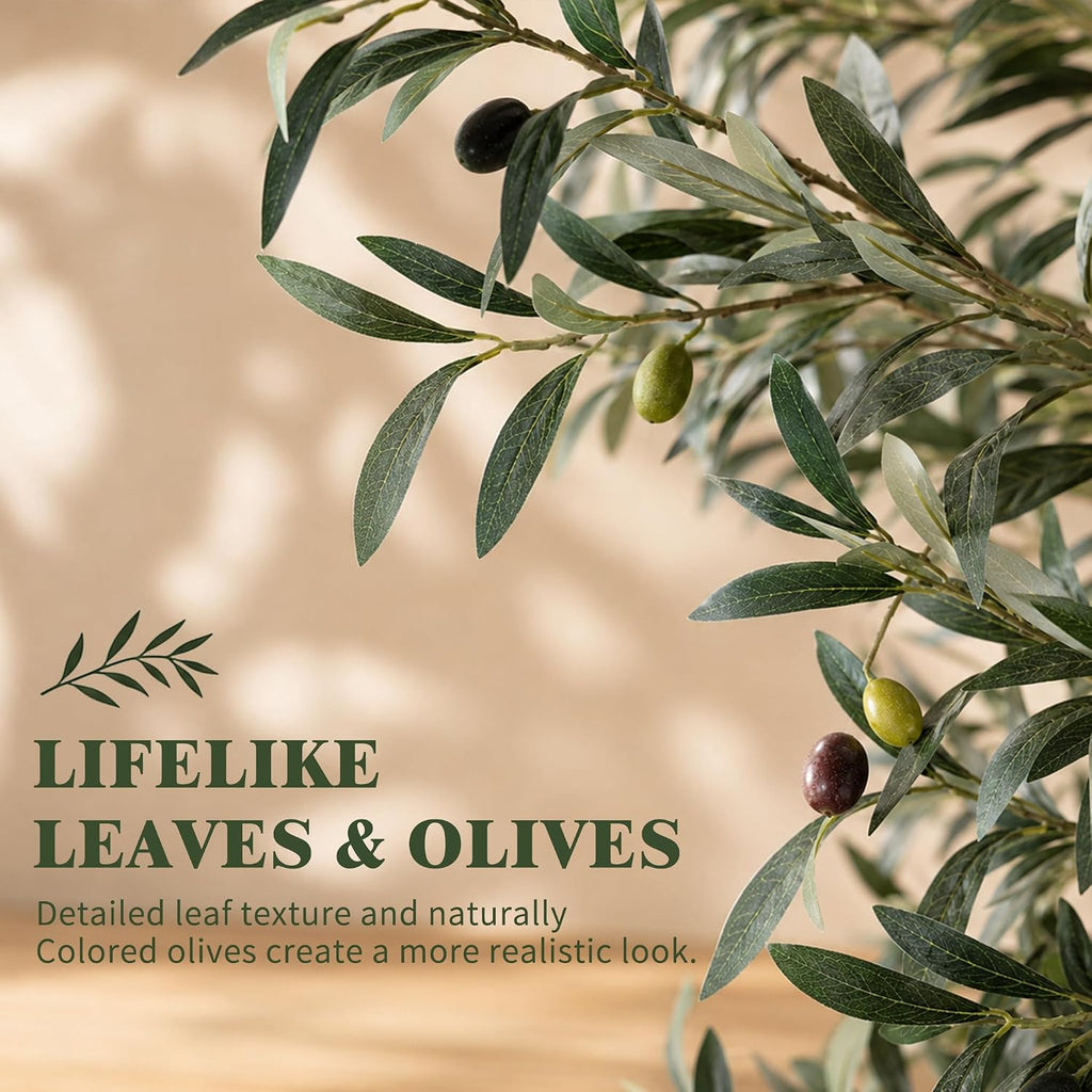 6FT Artificial Olive Tree Indoor, Lifelike Faux Tree with Cotton Basket