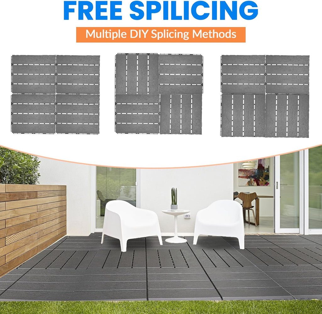 9 PCS Plastic Interlocking Deck Tiles, 11.6" x 11.6" Patio Flooring Outdoor Waterproof All Weather Use, Decking Tiles