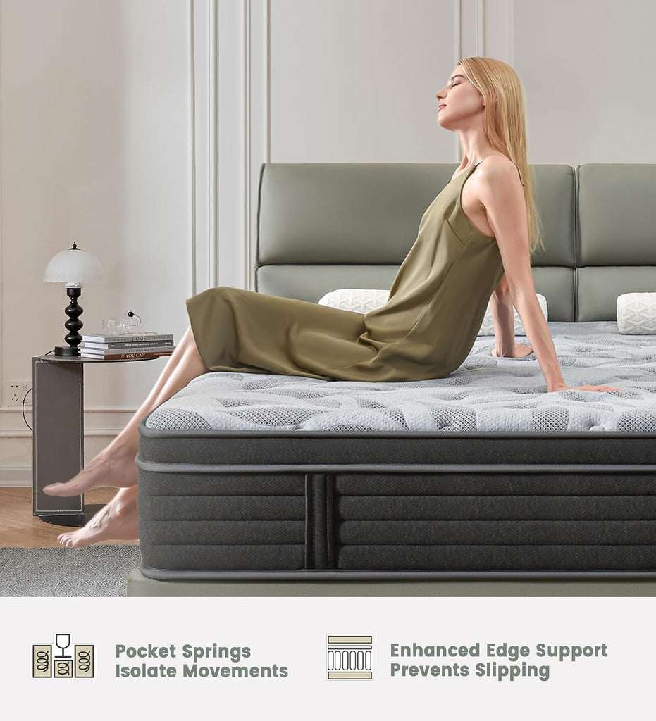 12 Inch Full Mattress, Medium Firm Hybrid Mattress in a Box | Gel Memory Foam & Pocket Coils, Grey Euro Top Mattress