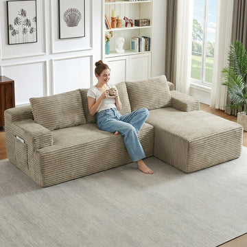 96" Cloud Sectional Couch with L-Shape Chaise, Modular Comfy Sofa Chaise Longue, Upholstered Corduroy Couches Sleeper