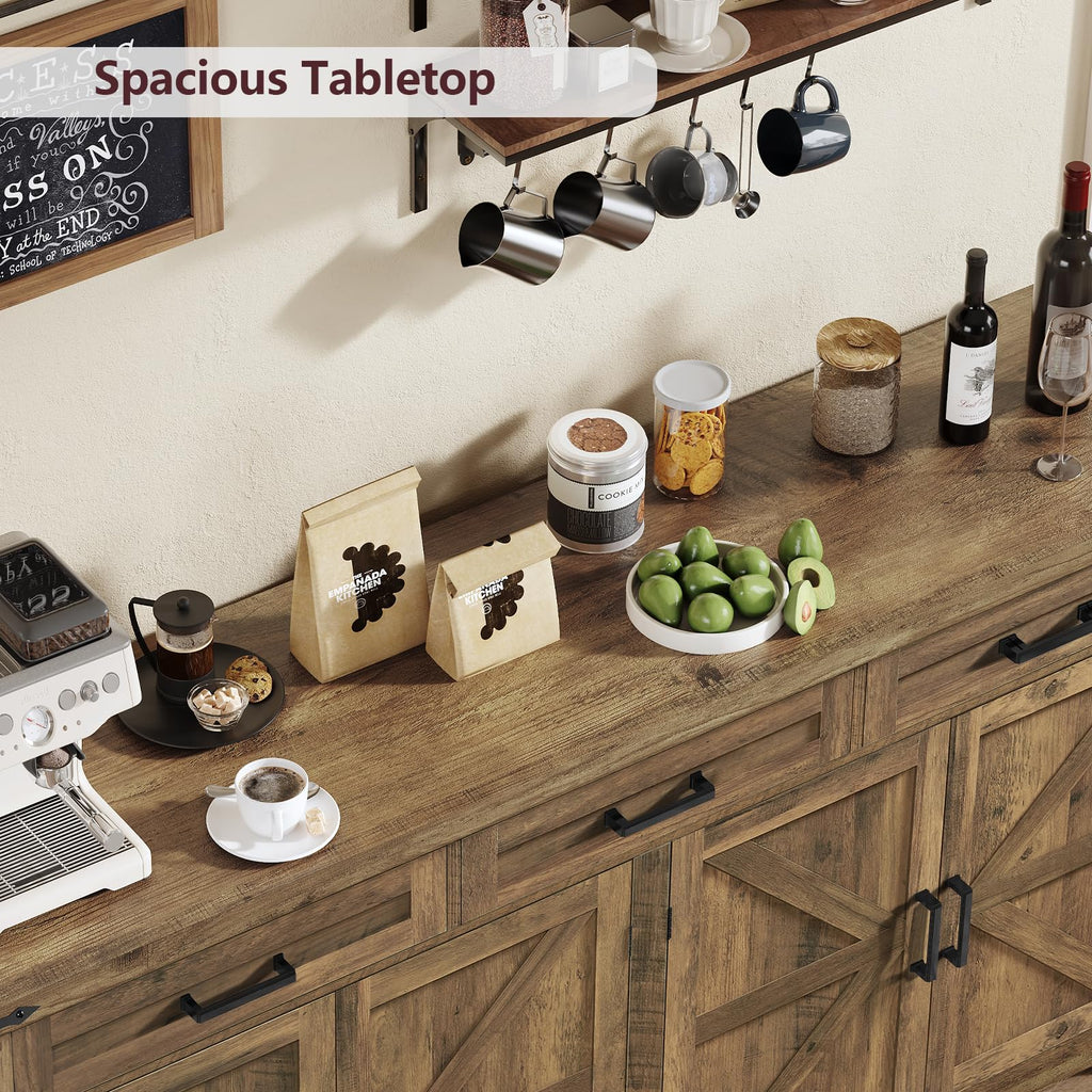 61" Large Buffet Cabinet with 4 Doors and 3 Drawers, Farmhouse Buffet Sideboard Cabinet with Storage, Coffee Bar Wine