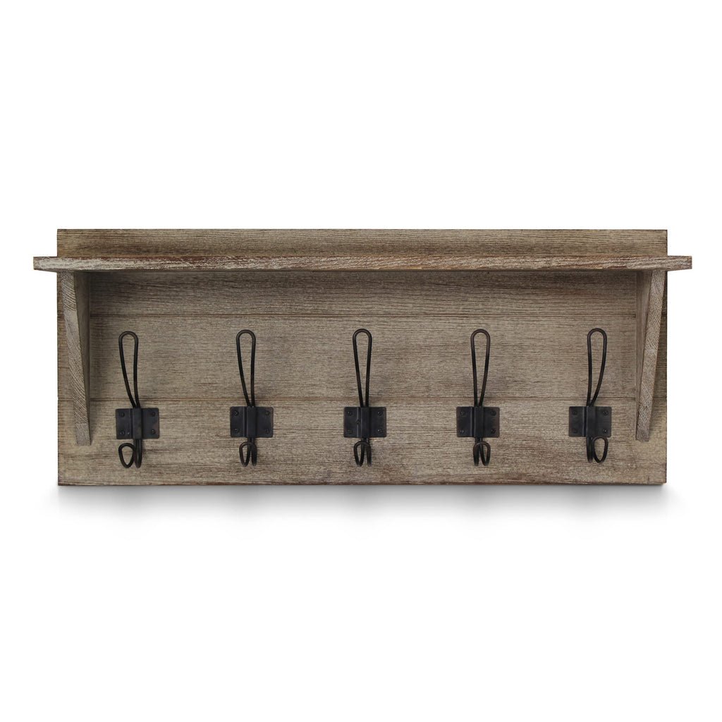 Rustic Wall Mounted Coat Rack with Shelf - Solid Wood 24" Entryway Shelf with 5 Coat Hangers. Perfect Touch for Your