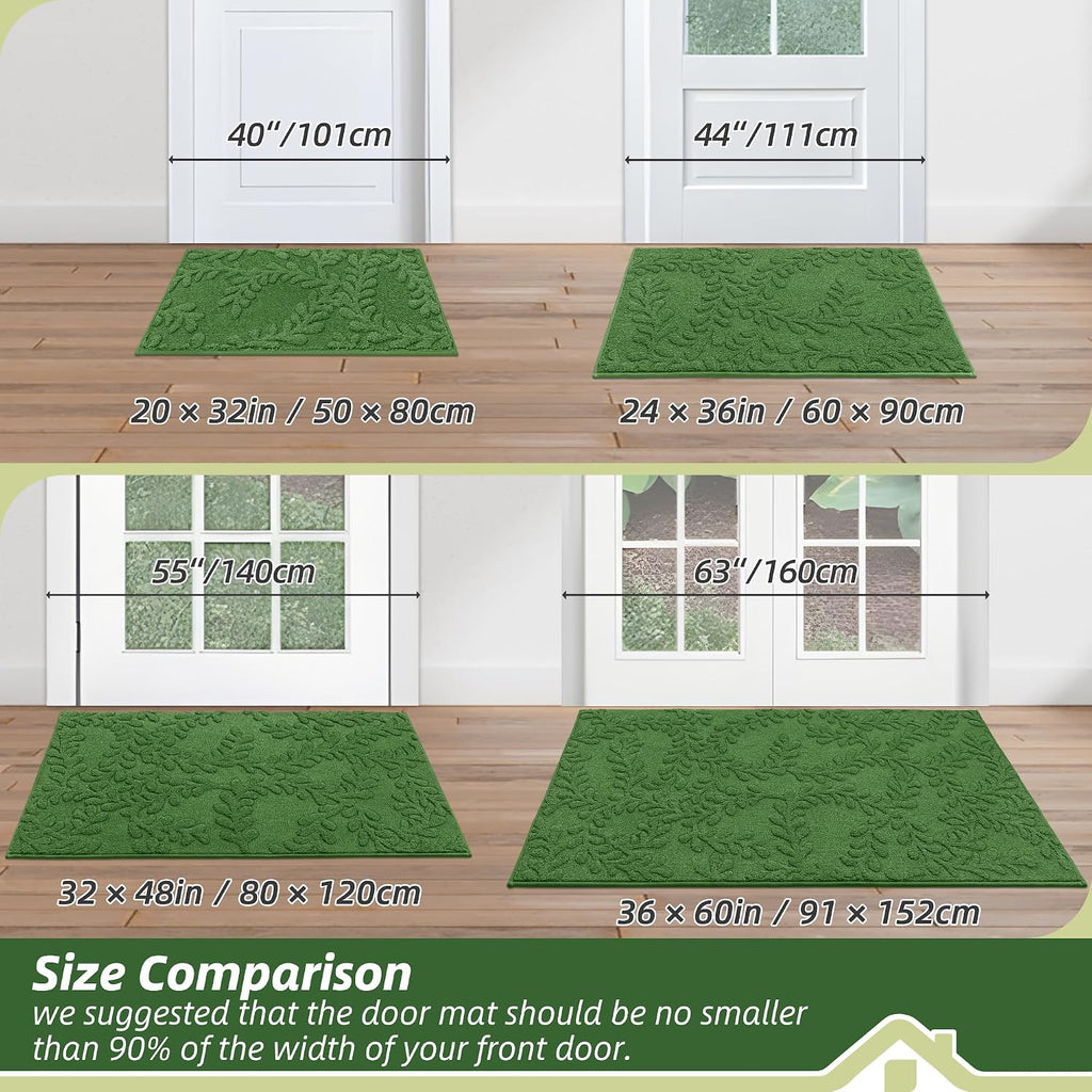 Dirt Trapper Door Mats 24" x 36", Non-Slip Doormat, Green | TPR Backing Dog Door Mat, Super Absorbent Welcome Mat for