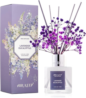 Reed Diffuser Set,3.38 fl oz (100 ml) - Lavender Eucalyptus Oil Diffusers with 8 Reed Sticks, Home Fragrance Reed - Set of 338