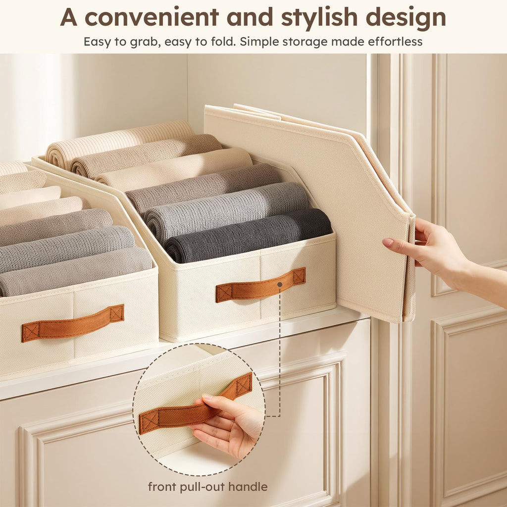 Fabric Storage Bins for Organizing - 6 Pack Large Trapezoid Collapsible Storage Bins with Front Handle, Closet