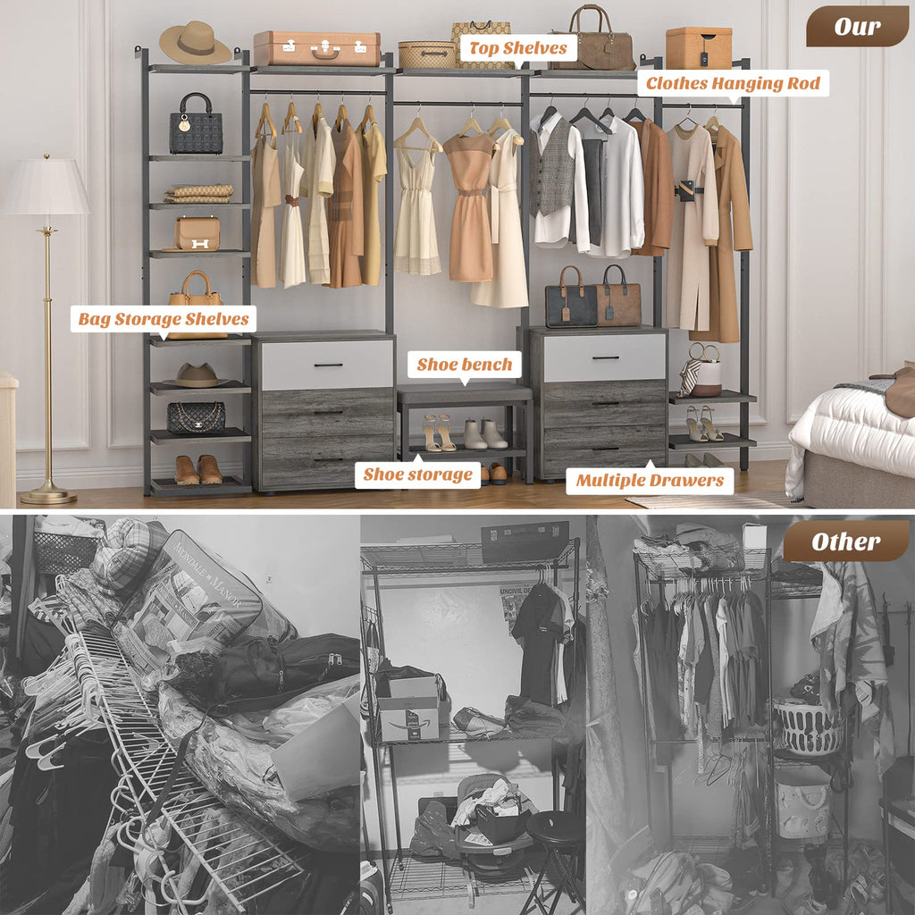 Wall Mounted Closet System, Closet Organizer with 6-Drawers & Rods