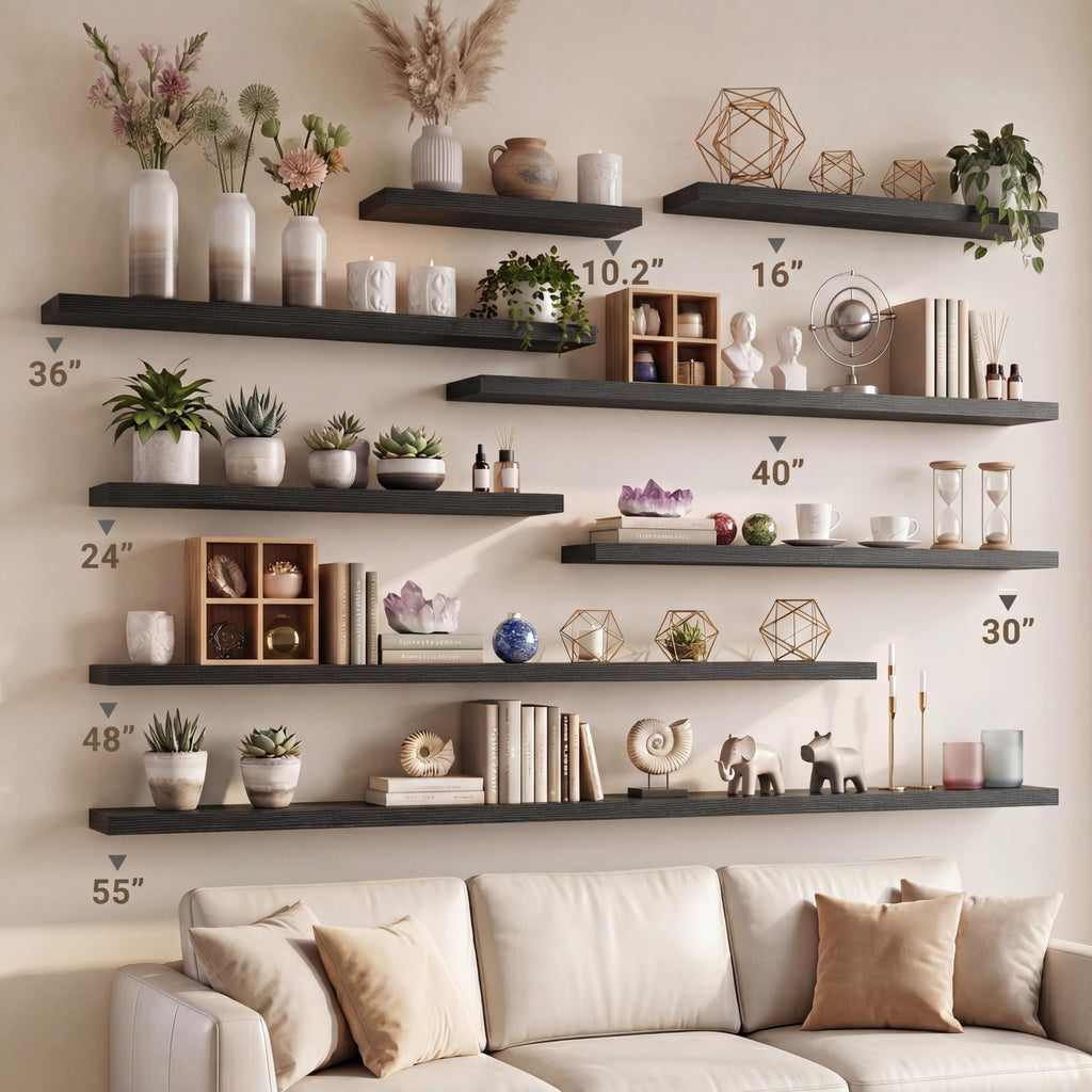 10 Inch Deep Floating Shelves 40" Set of 2, Black