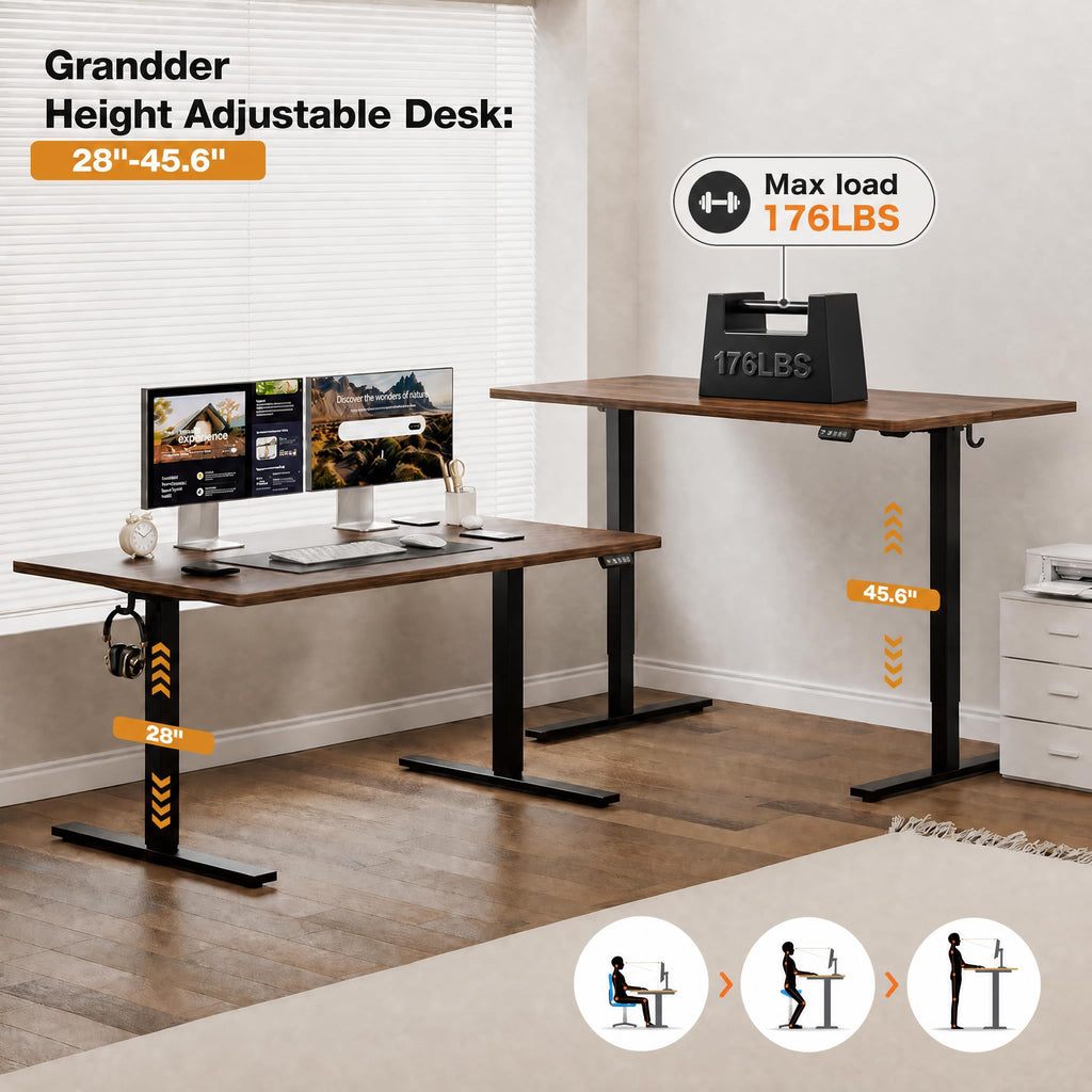 55x32 Large Electric Standing Desk, Height Adjustable Computer Desk with 2 Memory Presets, 31.5" Deep Desktop Sit