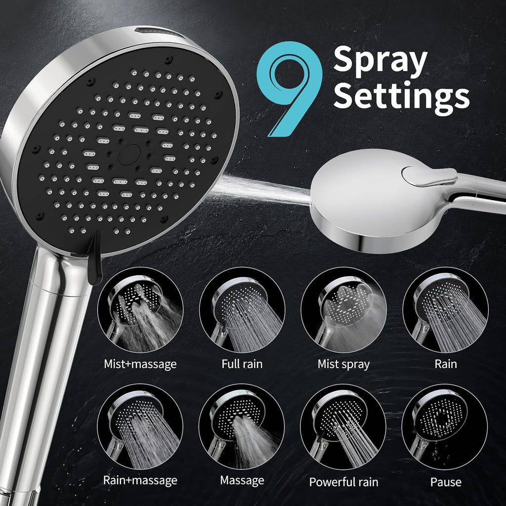 NSF Certified Filtered Shower Head with Handheld for Hard Water to Remove Chlorine High Pressure 9-Spray Setting (with Power Wash) Anti-Clog Nozzles (1 Filter, Chrome Silver)
