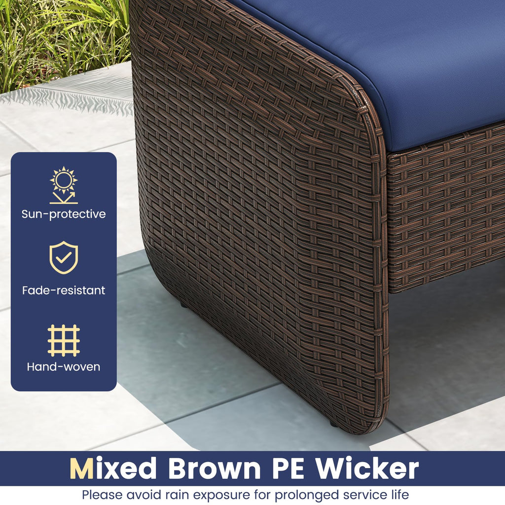 Wicker Outdoor Ottomans - 2-Piece Rattan Footstools w/Removable Cushions, 3-in-1 Multipurpose Footrest, Additional