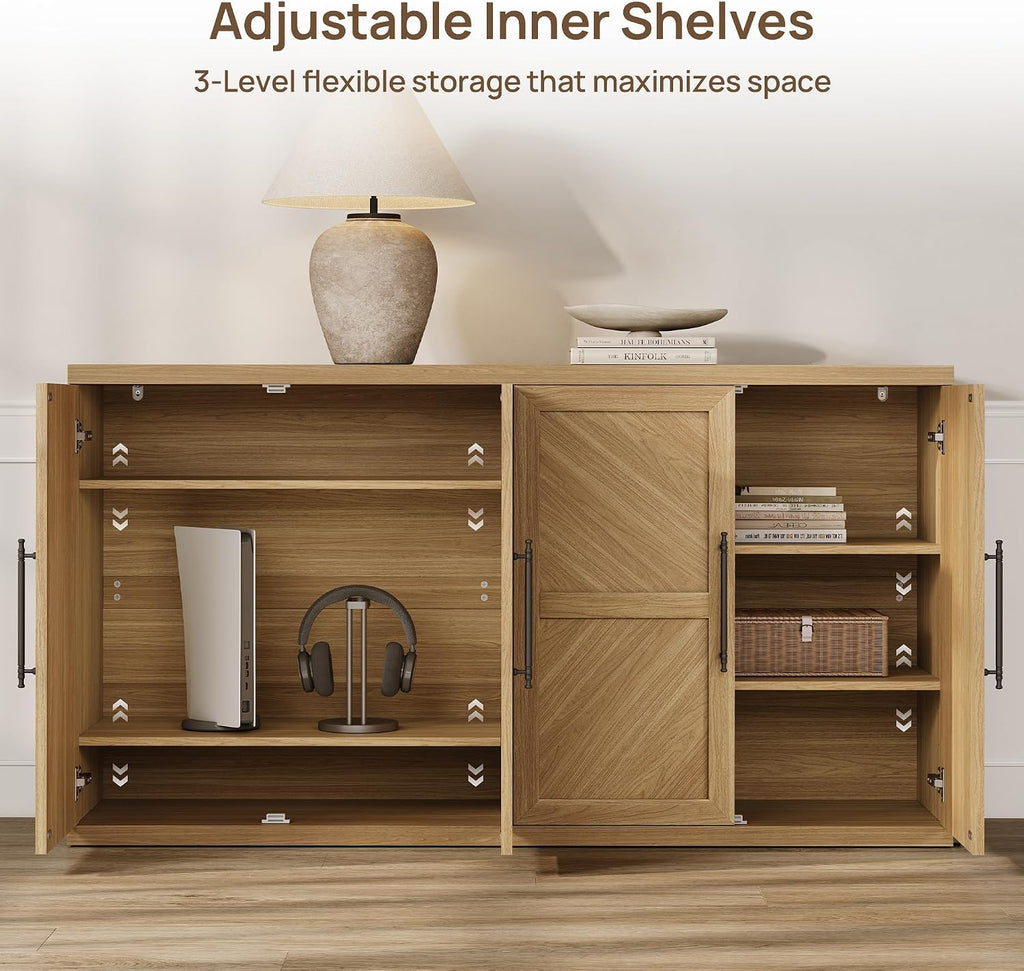 Large Modern Sideboard Buffet Cabinet with 4 Door, Storage Credenza | Modern Sideboard Buffet Cabinets, Large