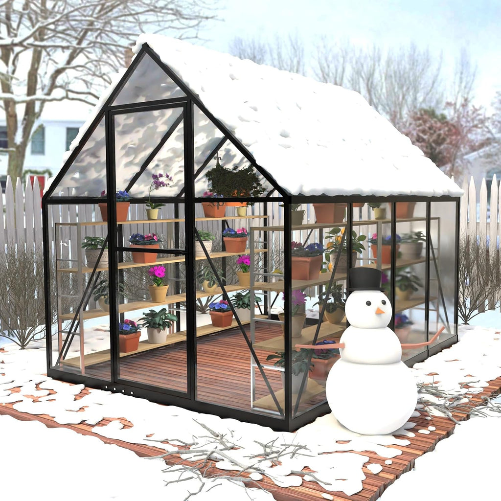 6x10 FT Heavy Duty Greenhouse, Polycarbonate Walk-in Garden House with Ventilation Window, Portable Winter Greenhouse
