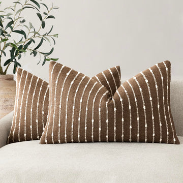 Boho Striped Boucle Lumbar Throw Pillow Covers 12x20 Inch Brown