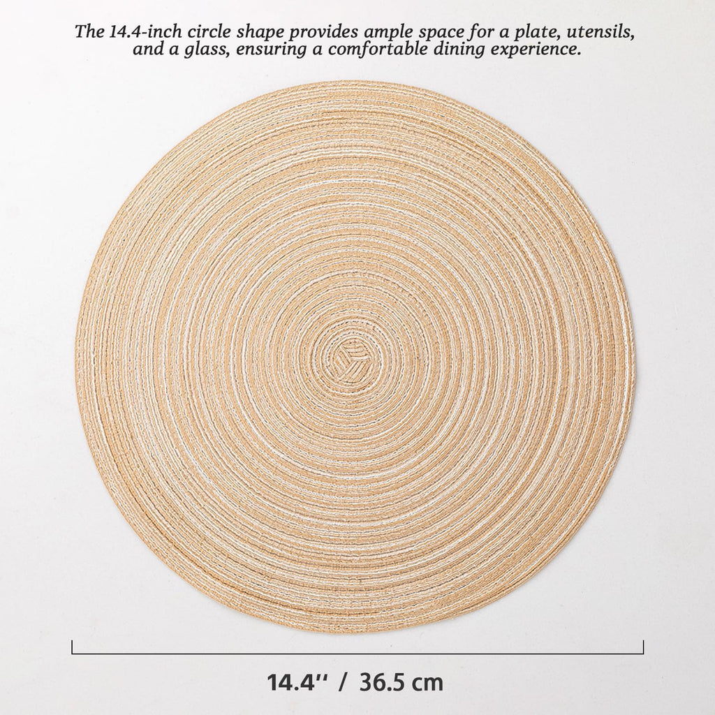 Round Placemats Woven Placemats Washable Braided Table Mats for Dining Table Heat Resistant Non-Slip Circle - Set of 6