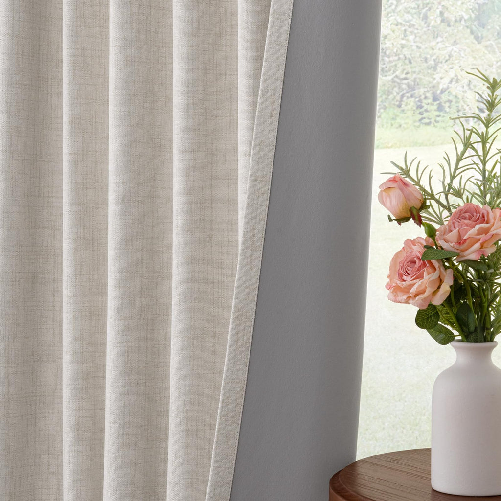Linen Textured 100% Blackout Sliding Door Curtains 102x96 Beige