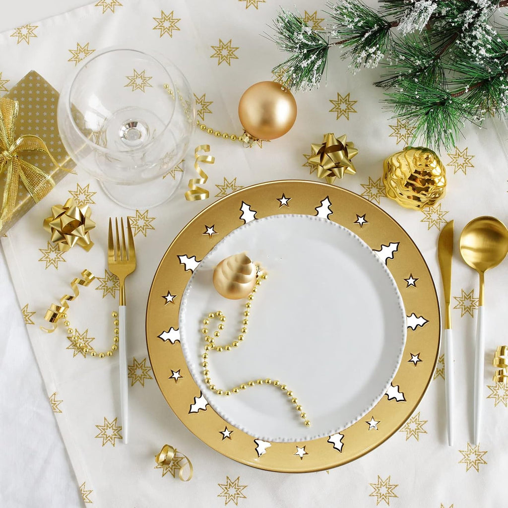 Christmas Tree Gold Charger Plates, Set of 6 Reusable Chargers for Dinner Plates, Table Setting, Christmas Holiday