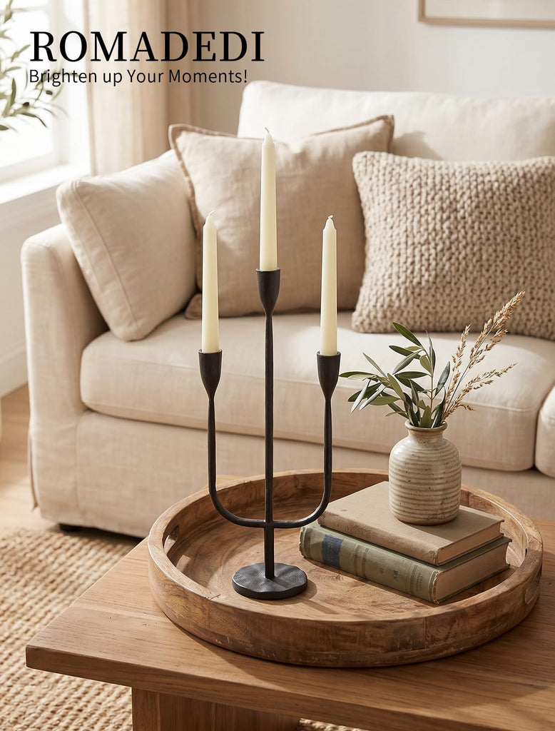 Black Candelabra Candle Holder, 16.9 in, Cast Iron