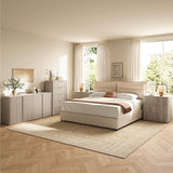 67" Sideboard Buffet Cabinet with Faux Travertine Texture, Storage Credenza with 4 Doors & Adjustable Shelves