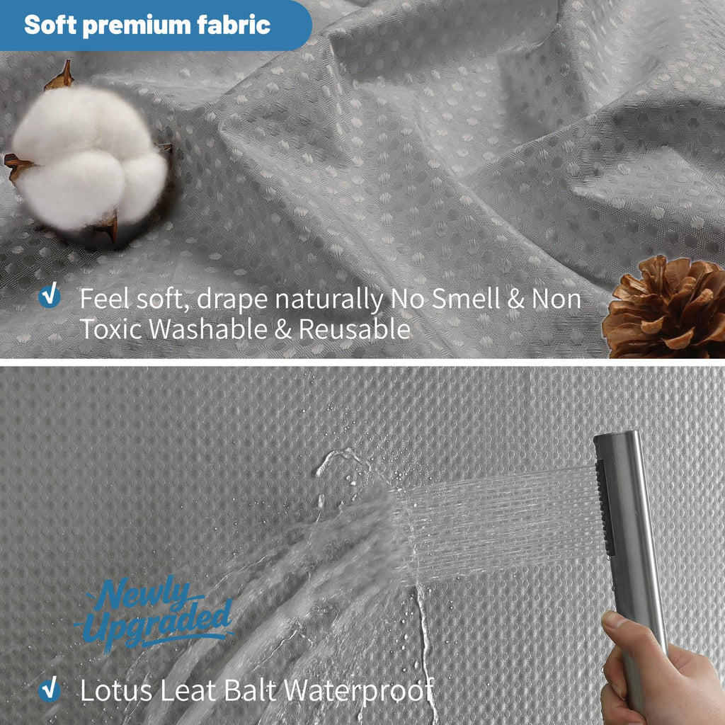 2-in-1 Waterproof Fabric Shower Curtain - No Separate Liner Needed, Hotel-Style Waffle Weave, Effortless Cleaning &