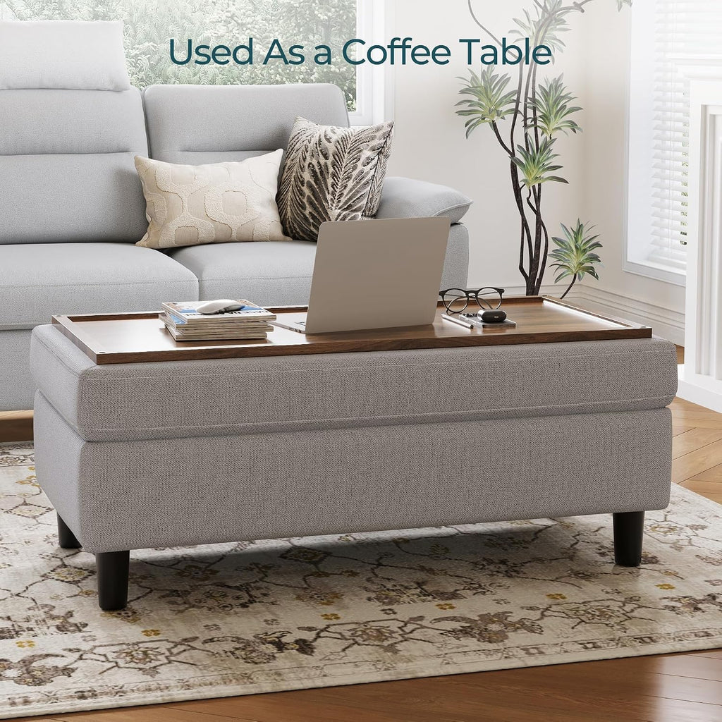 46 Inches Wide Storage Ottoman Bench, Linen Coffee Table Long Shoes Bench Footstool, Storage Chest, Entryway and
