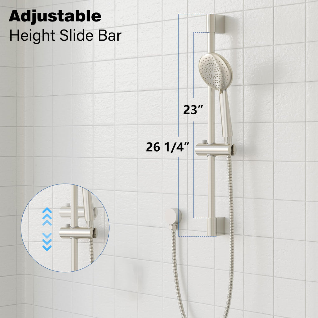 Shower System, Slide Bar Shower Faucet Set, 12", Brushed Nickel