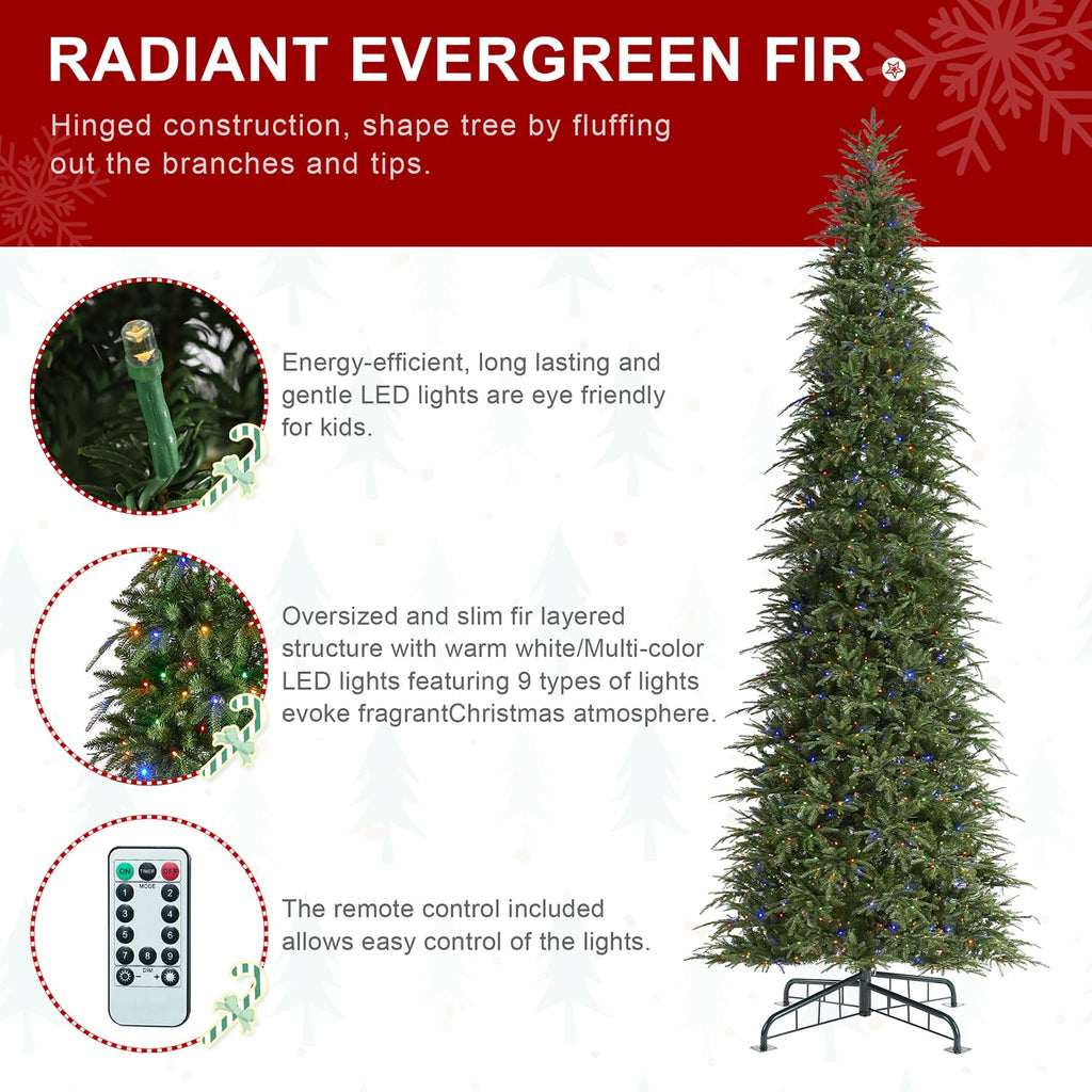 15ft Prelit Artificial Christmas Tree, Radiant Evergreen Fir with 1500 Warm White/Multi-color LED Lights, 9