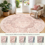 Boho 8ft Vintage Washable Round Area Rug