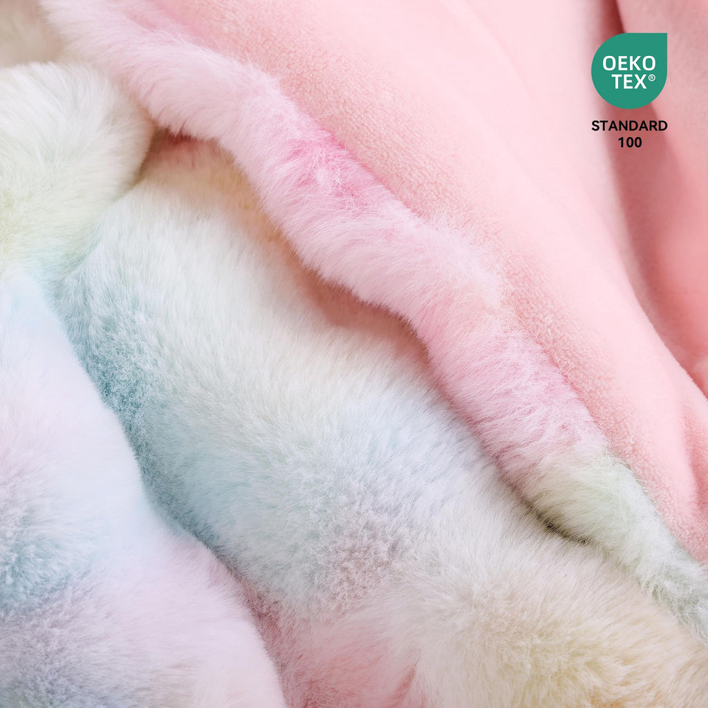 Faux Fur Throw Blanket, Rainbow Bubble Blanket 50"x60"