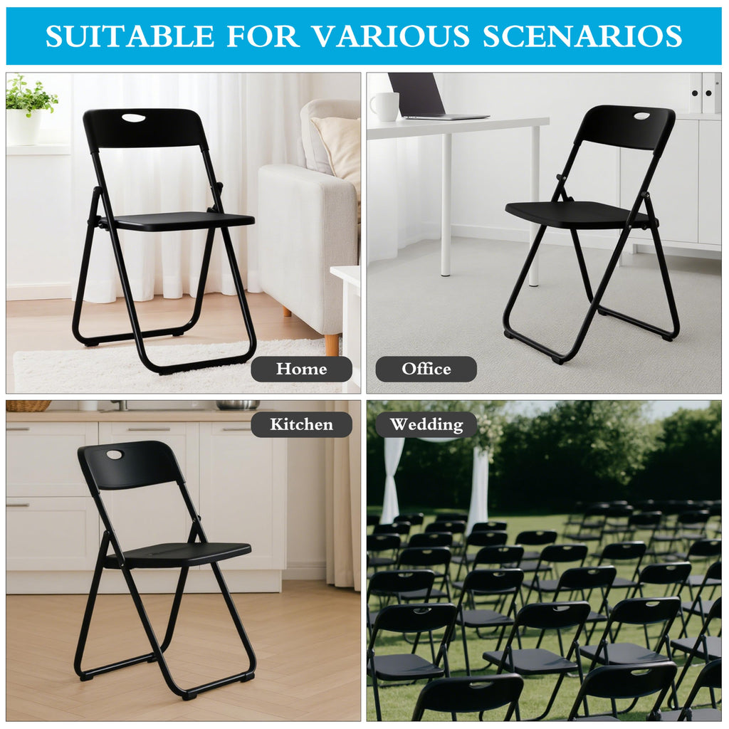 6 Pack Black Plastic Folding Chairs, Lightweight Foldable Chair