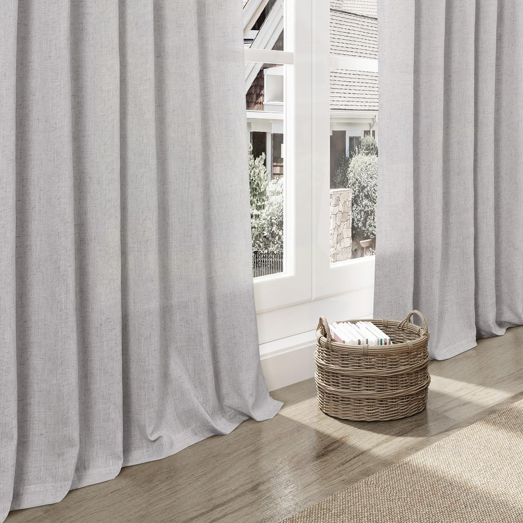 Grey Linen Back Tab Curtains 96 Inches Long 2 Panels Set Sliding Glass Door Grey Semi Sheer Curtains Light Filtering